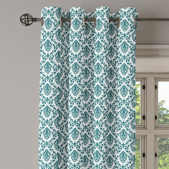 Ambesonne Damask Grommet Curtain Single Panel, Baroque Vintage Boho, 50"x60", Green White