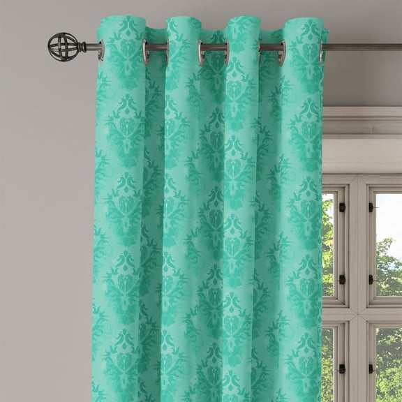 Ambesonne Damask Grommet Curtain Single Panel, Grunge Eastern Details, 50"x60", Sea Green