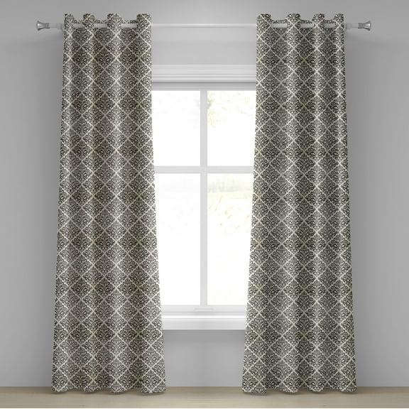 Ambesonne Damask Grommet Curtain, Swirl Motif, 50" x 108", Cream Black