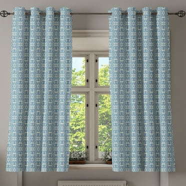 Ambesonne Damask Grommet Curtain, Symmetrical Old Flowers, 50" x 54", Slate Blue Ivory