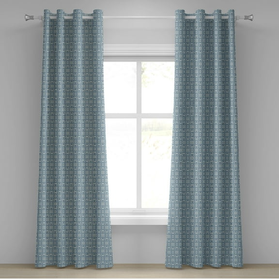 Ambesonne Damask Grommet Curtain, Symmetrical Old Flowers, 50" x 96", Slate Blue Ivory