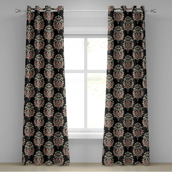 Ambesonne Damask Grommet Curtain, Traditional Abstract, 50" x 72", Black Cream Ruby