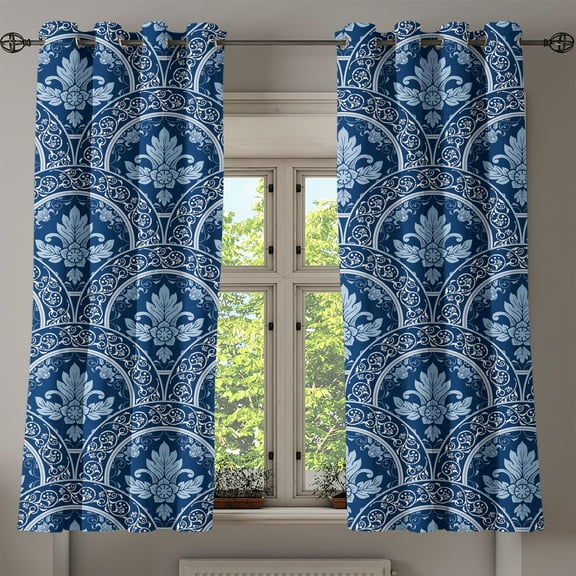 Ambesonne Damask Grommet Curtain, Traditional Royal Flowers, 50"x60", Dark Lavender White