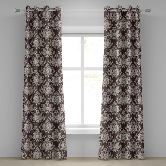 Ambesonne Damask Grommet Curtain, Victorian Blooming Foliage, 50" x 96", Brown and Beige