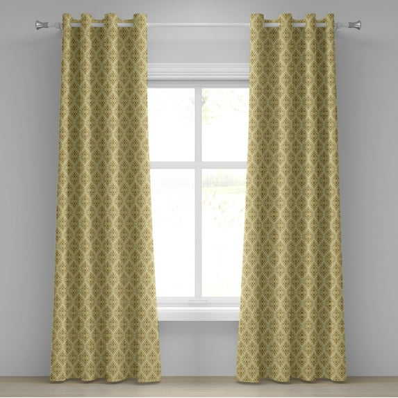 Ambesonne Damask Grommet Curtain, Victorian Vintage Royal, 50" x 120", Pale Yellow and Amber