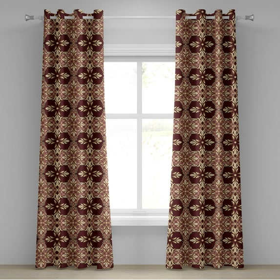 Ambesonne Damask Grommet Curtain, Vintage Floral Design Swirls, 50"x96", Maroon Sand Brown