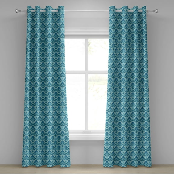Ambesonne Damask Grommet Curtain, Western Style Flourish, 50" x 120", Blue Seafoam