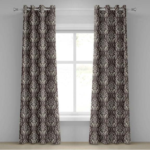 Ambesonne Damask Grommet Curtain, Wildflowers Leaves Curls, 50" x 72", Dark Brown Cream