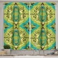 thumbnail image 1 of Ambesonne Damask Kitchen Curtains, Baroque Influences Flowers, 55"x39", Yellow Green Turquoise, 1 of 3