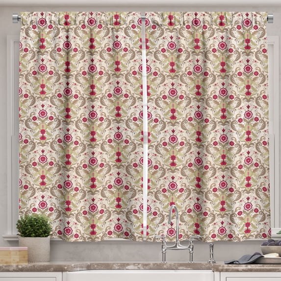 Ambesonne Damask Kitchen Curtains, Classical Vintage Floral, 55"x45", Multicolor