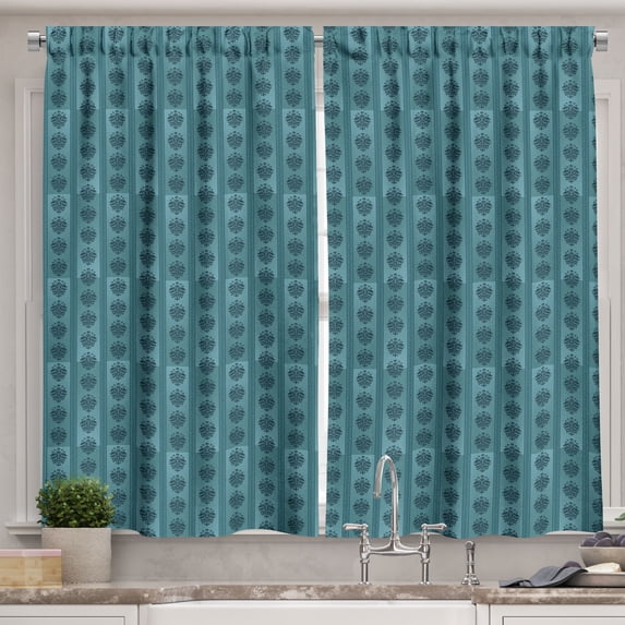 Ambesonne Damask Kitchen Curtains, Medieval Gothic Rococo, 55"x39", Petrol Blue