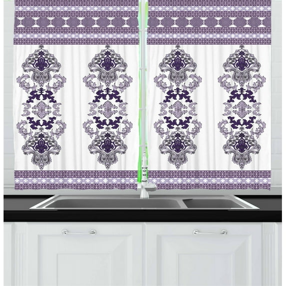 Ambesonne Damask Kitchen Curtains, Middle Eastern Motifs, 55"x45", Lavender Purple