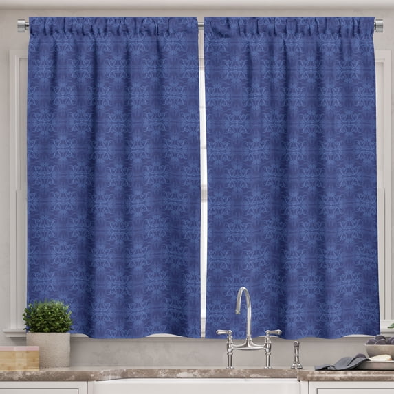 Ambesonne Damask Kitchen Curtains, Victorian Baroque Ornament, 55"x39", Indigo