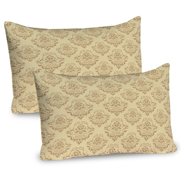 Ambesonne Damask Pillow Sham 2 Pack, Antique Lace Floral, 36"x20", Beige