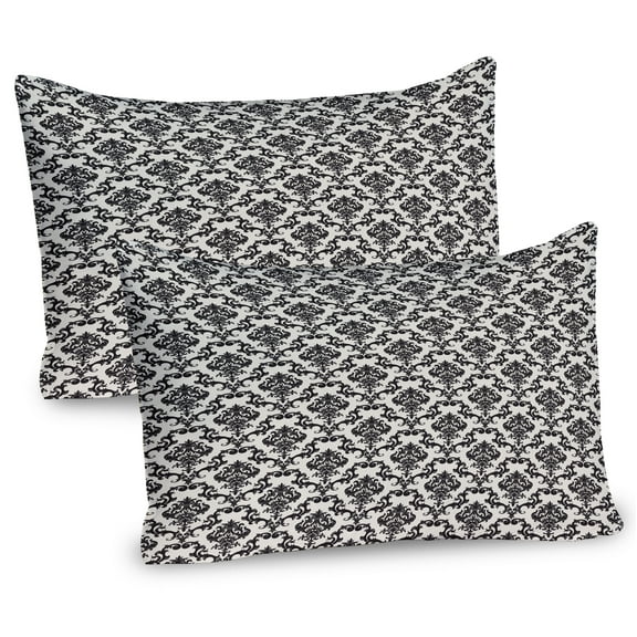 Ambesonne Damask Pillow Sham 2 Pack, Classic Victorian Print, 36"x20", Beige Black