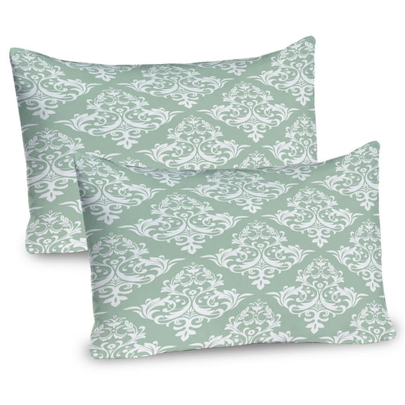 Ambesonne Damask Pillow Sham 2 Pack, Floral Ivy Style Motifs Art, 30"x20", Pale Sage Green White