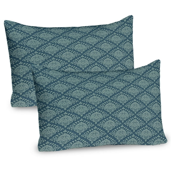 Ambesonne Damask Pillow Sham 2 Pack, Ivy Like Botanical Motifs, 36"x20", Slate Blue Laurel Green