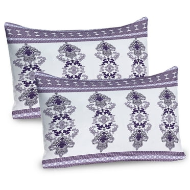 Ambesonne Damask Pillow Sham 2 Pack, Middle Eastern Motifs, 30"x20", Lavender Purple