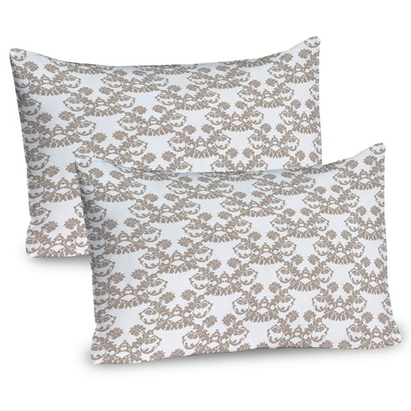 Ambesonne Damask Pillow Sham 2 Pack, Rococo Flowers in Taupe, 26"x20", Taupe White
