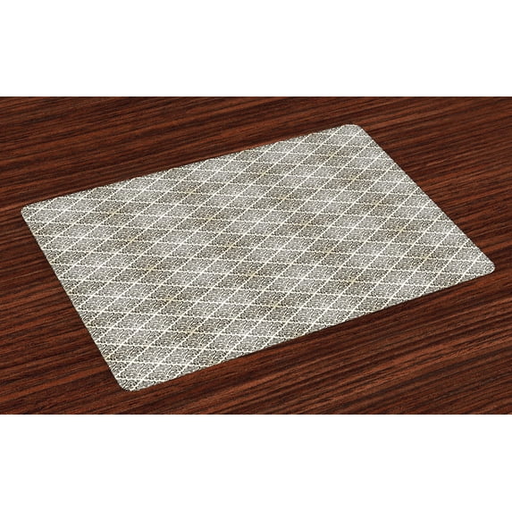 Ambesonne Damask Place Mats Set of 4, Vintage Floral Design, Standard Size, Off White and Black