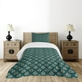 thumbnail image 1 of Ambesonne Damask Quilted Bedspread Set 2 Pcs, French Rococo Motifs, Twin Size, Dark Teal Eggshell, 1 of 6
