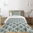 thumbnail image 1 of Ambesonne Damask Quilted Bedspread Set 2 Pcs, Nostalgic Baroque Blooms, Twin Size, Tan Petrol Blue, 1 of 5