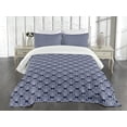 thumbnail image 1 of Ambesonne Damask Quilted Bedspread Set 3 Pcs, Floral Antique Flourishes, King Size, Dark Blue and White, 1 of 5