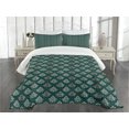 thumbnail image 1 of Ambesonne Damask Quilted Bedspread Set 3 Pcs, French Rococo Motifs, King Size, Dark Teal Eggshell, 1 of 5