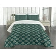 thumbnail image 1 of Ambesonne Damask Quilted Bedspread Set 3 Pcs, French Rococo Motifs, Queen Size, Dark Teal Eggshell, 1 of 5