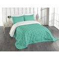 thumbnail image 1 of Ambesonne Damask Quilted Bedspread Set 3 Pcs, Grunge Eastern Details, King Size, Sea Green, 1 of 5