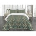 thumbnail image 1 of Ambesonne Damask Quilted Bedspread Set 3 Pcs, Leaves Buds Ornate Style, Queen Size, Mint Green Dark Brown, 1 of 5