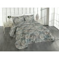 thumbnail image 1 of Ambesonne Damask Quilted Coverlet 2 Pcs, Victorian Swirly Leaf Motif, Twin Size, Grey Teal Pale Rust and Beige, 1 of 4