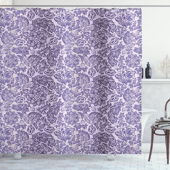 Ambesonne Damask Shower Curtain, Baroque Flower Bird Motifs, 69"Wx70"L, Lilac and Blue Violet