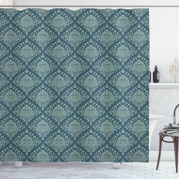Ambesonne Damask Shower Curtain, Ivy Like Botanical Motifs, 69"Wx84"L, Slate Blue Laurel Green