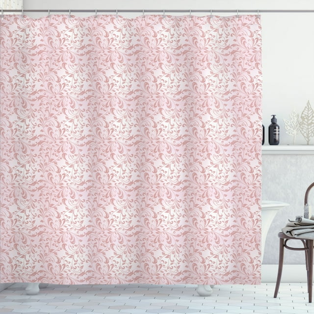 Ambesonne Damask Shower Curtain, Monochrome Botanical Leaves, 69"Wx75"L, Blush and Rose