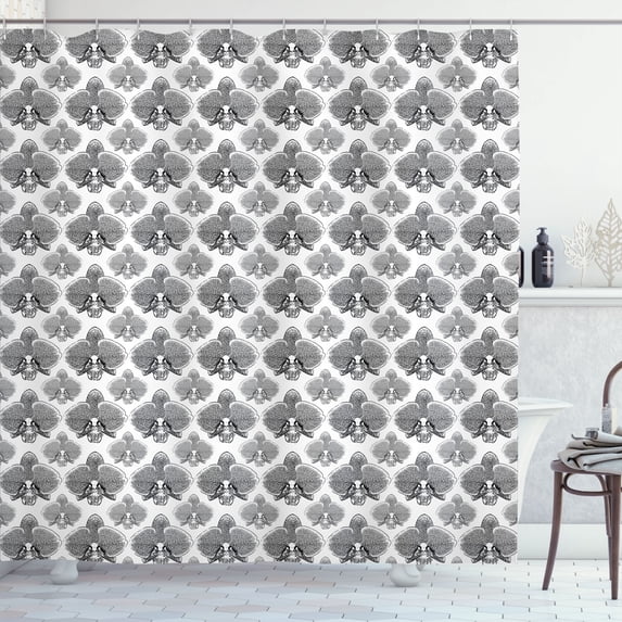 Ambesonne Damask Shower Curtain, Monochrome Detailed Flowers, 69"Wx70"L, Charcoal Grey and White