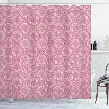 Ambesonne Damask Shower Curtain, Mystic Flowers and Circles, 69"Wx70"L, Dried Rose and Rose