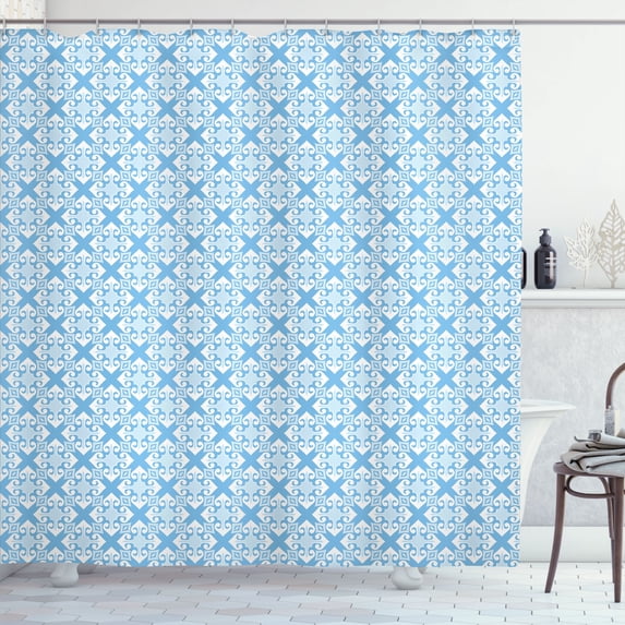 Ambesonne Damask Shower Curtain, Old Fashioned Abstract Art, 69"Wx75"L, Pale Sky