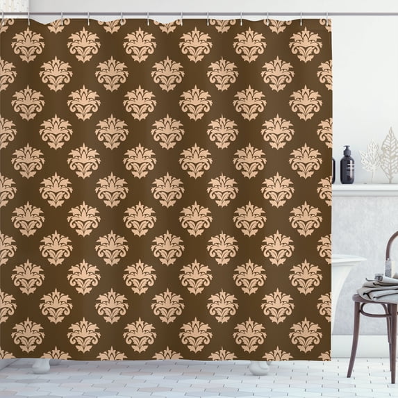 Ambesonne Damask Shower Curtain, Retro Antique Motifs, 69"Wx70"L, Tan and Brown