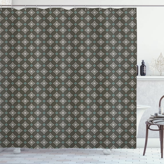 Ambesonne Damask Shower Curtain, Symmetrical Victorian Rococo, 69"Wx84"L, Army Green and White