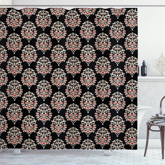 Ambesonne Damask Shower Curtain, Traditional Abstract, 69"Wx70"L, Black Cream Ruby
