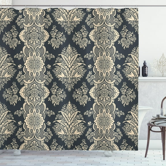 Ambesonne Damask Shower Curtain, Victorian Baroque Style, 69"Wx75"L, Charcoal Grey Cream