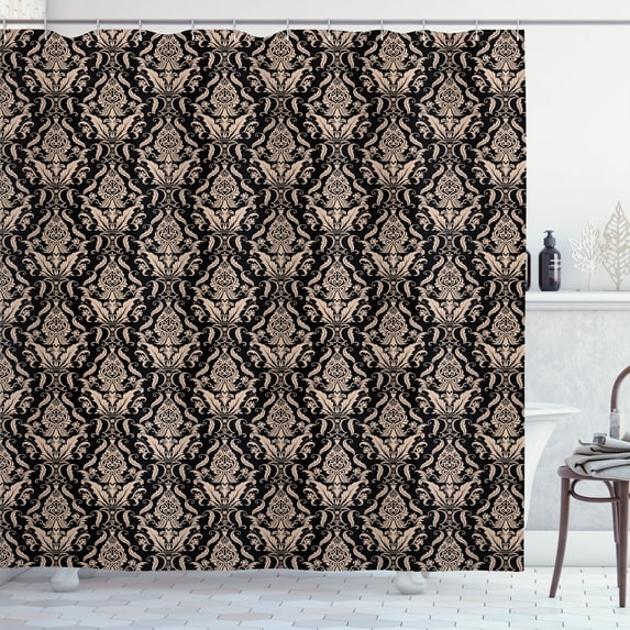 Ambesonne Damask Shower Curtain, Wildflowers Leaves Vintage, 69"Wx84"L, Dark Pine