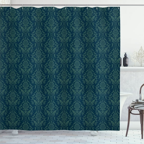 Ambesonne Damask Shower Curtain, Wildflowers Leaves Vintage, 69"Wx84"L, Dark Teal