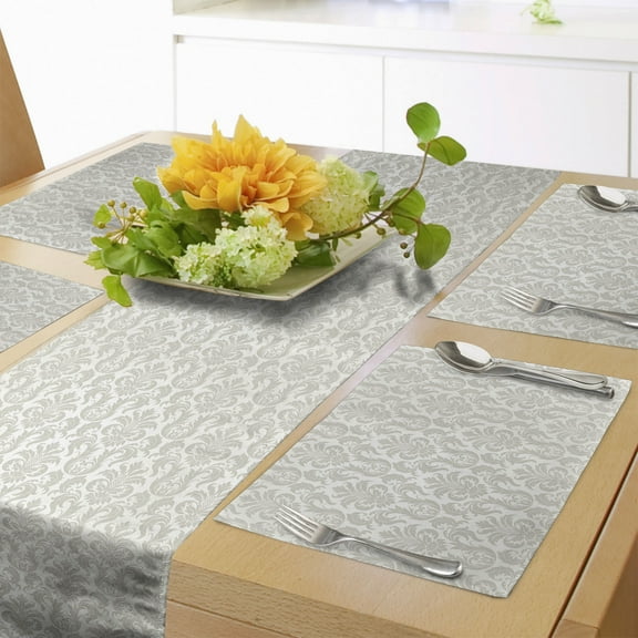 Ambesonne Damask Table Runner & Placemats, Bridal Abstract Classic, Placemat 4 pcs + Runner 14"x90", Cream Beige