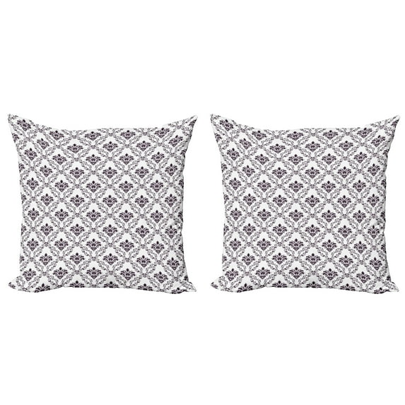 Ambesonne Damask Throw Pillow Cover 2 Pack, Small Flowers Leaves, 16", Brown White