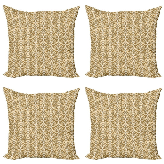 Ambesonne Damask Throw Pillow Cover 4 Pack, Abstract Pastel Flourish, 24", Pale Caramel Cream