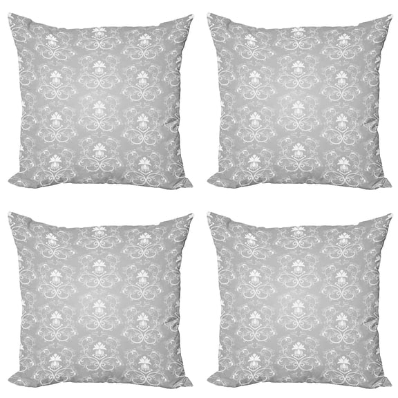 Ambesonne Damask Throw Pillow Cover 4 Pack, Antique Damask Royal, 24", Grey and White
