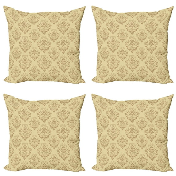 Ambesonne Damask Throw Pillow Cover 4 Pack, Antique Lace Floral, 16", Beige