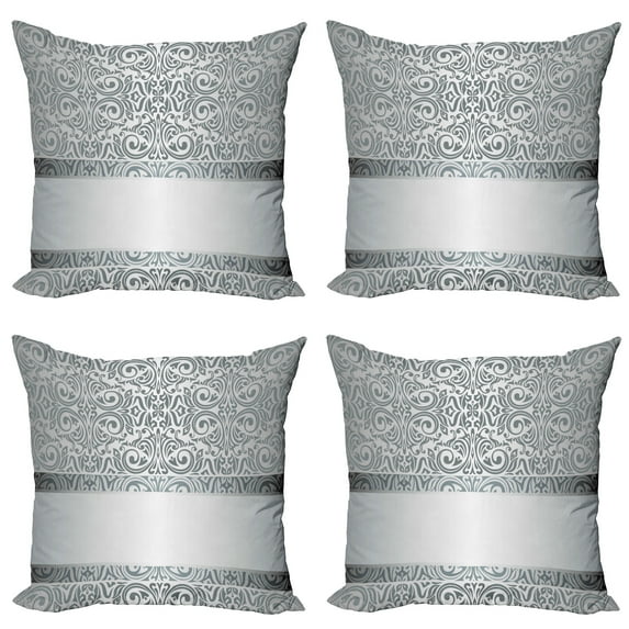 Ambesonne Damask Throw Pillow Cover 4 Pack, Baroque Damask Curves, 16", Grey Pale Grey